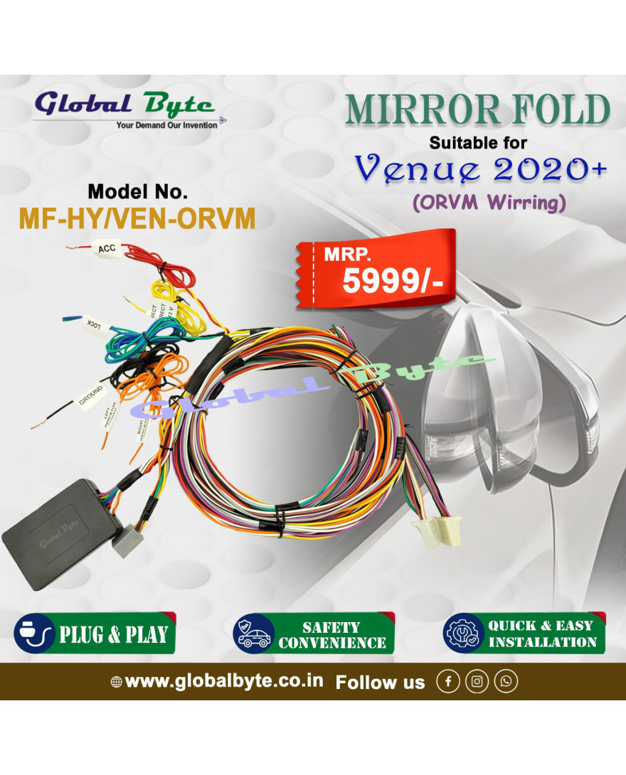 Global Byte Mirror Fold wiring suitable for Venue 2020+ ORVM Side Mirror Auto Mirror fold Wiring | MF-HY/VEN-ORVM